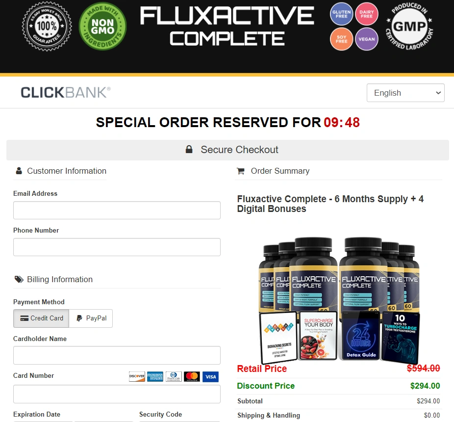 Fluxactive Complete Order Page